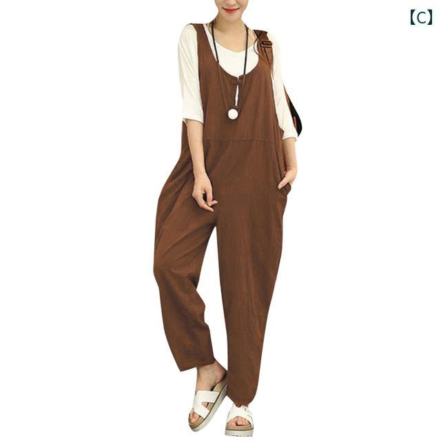 ジャンプスーツ レディース ノースリーブ リラックス ゆったり ナチュラル フェミニン ルーズフィット ボヘミアン ブラック ブルー グレー