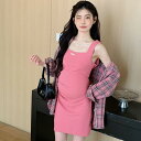 レディース 妊婦 マタニティ ドレス 春夏 チェック柄 シャツ ワンピース セット ピンクコーデ おしゃれ カジュアル