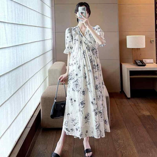 レディース 妊婦 マタニティ ドレス 五分袖 Vネック コットン リネン ワンピース シンプル ガーリー おしゃれ 快適 レディース 妊婦 マタニティ ドレス 五分袖 Vネック コットン リネン ワンピース シンプル ガーリー おしゃれ 快適
