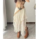 レディース レース ロングスカート ボヘミアン 遊牧民風 フォレスト メッシュ スカート エスニック ナチュラル ガーリー シフォン フリル カジュアル コットン100 エレガント ロマンティック フェミニン