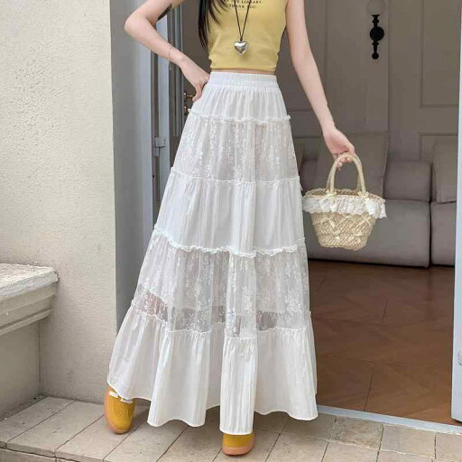 レディース ティアードスカート フランス 優しい スプライシング レース メッシュ ジャカード ホワイト フェアリー スカート ヒップカバー ミディアム丈 ハーフ丈 スカート エレガント ロマンティック フェミニン レディース ティアードスカート フランス 優しい スプライシング レース メッシュ ジャカード ホワイト フェアリー スカート ヒップカバー ミディアム丈 ハーフ丈 スカート エレガント ロマンティック フェミニン