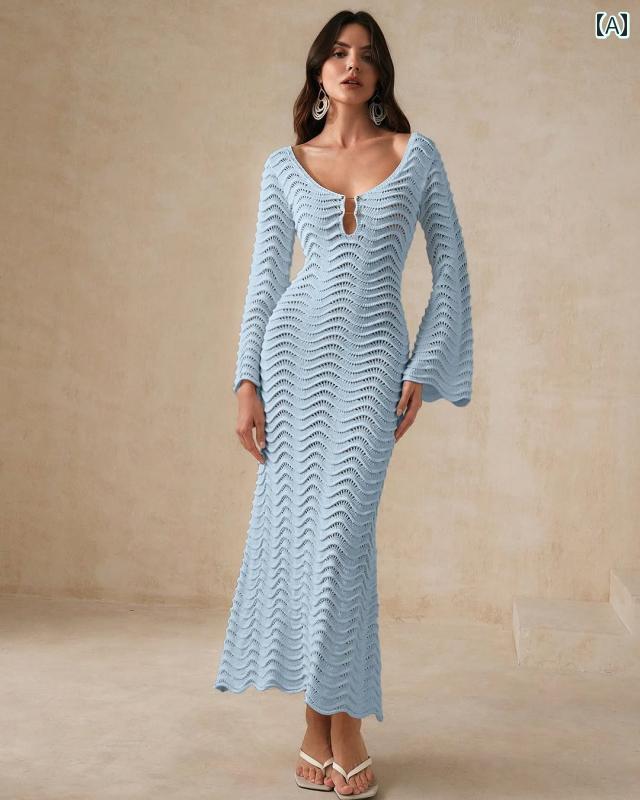 カバーアップ ワンピース 魅惑的 ビーチ ビキニ シャツ 水着 カバー ジャケット 深い Vネック バックレス ロング スカート 夏