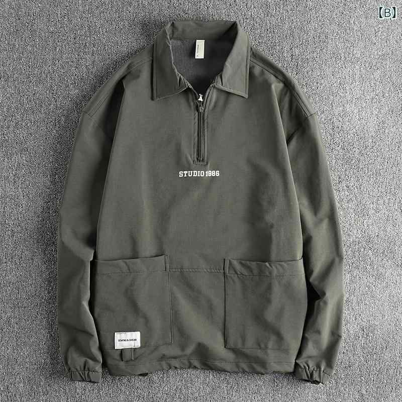 ポロシャツ メンズ カジュアル アメリカン レトロ ハーフ ジップ 長袖 アウトドア 速乾 ジャケット トレーナー ジャケット