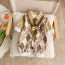 ロンパース ジャンプスーツ おしゃれ ファッション 赤ちゃん ベビー 男の子 秋 カレッジ風 綿 重ね着風 アーガイル カジュアル コットン クマ デイリー ギ...