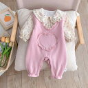 ロンパース ジャンプスーツ おしゃれ ファッション 赤ちゃん ベビー 秋 新生児 韓国 重ね着風 綿 女の子 かわいい デイリー 長袖 うさぎ 花柄 ピンク コットン