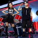 キッズ 子供服 ダンス 演奏 衣装 黒 ブラック ロック パンク ドラム パフォーマンス ボーイズ ヒップホップ ストリート ジャズ 夏 メタル コーデ 音楽 バンド
