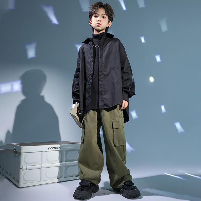 ストリート ダンス 子供用 ボーイズ ファッション ヒップホップ シャツ パンツ セットアップ アーミー..