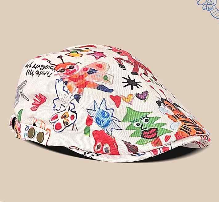 ハンチング 帽子 ユニセックス かわいい 落書き 画家 ユニーク 遊び心 アートスタイル カジュアル 個性..