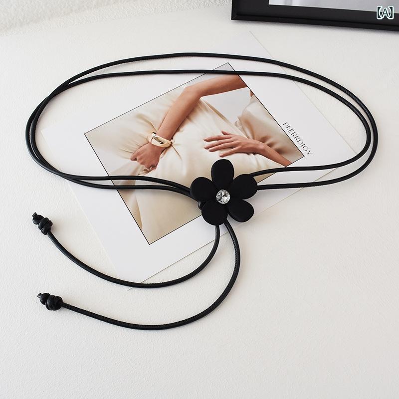 ベルト レザー レディース カジュアル おしゃれ フラワー ロープ ドレス ソフト ノット スカート ウエスト ロープ シンプル