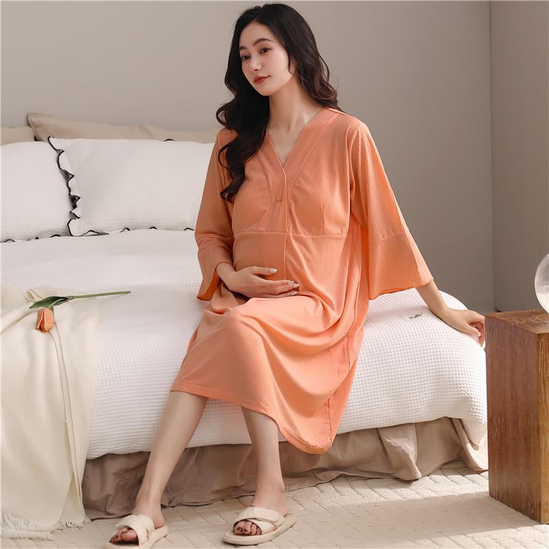 ネグリジェ 妊婦用 パッド付き レディース マタニティ ナイトウェア 夏用 病院 大きいサイズ リラックス ボタン Vネック シンプル