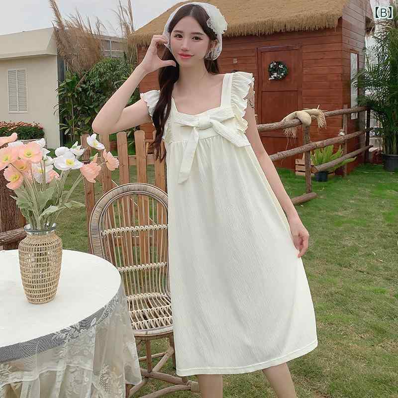 ネグリジェ パジャマ 無地 フリル リボン ナイトウェア ノースリーブ サスペンダー スクエアネック ロング丈 ワンピース カジュアル 快適 スイート ドレス 春夏 レディース 女性 軽量 ソフト 部屋着