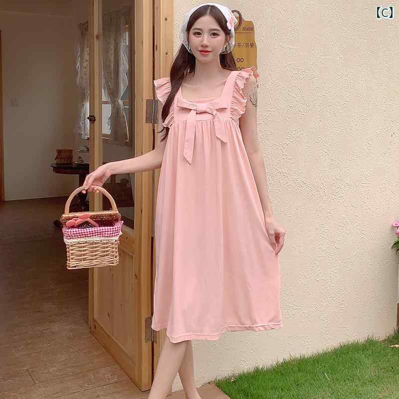 ネグリジェ パジャマ 無地 フリル リボン ナイトウェア ノースリーブ サスペンダー スクエアネック ロング丈 ワンピース カジュアル 快適 スイート ドレス 春夏 レディース 女性 軽量 ソフト 部屋着