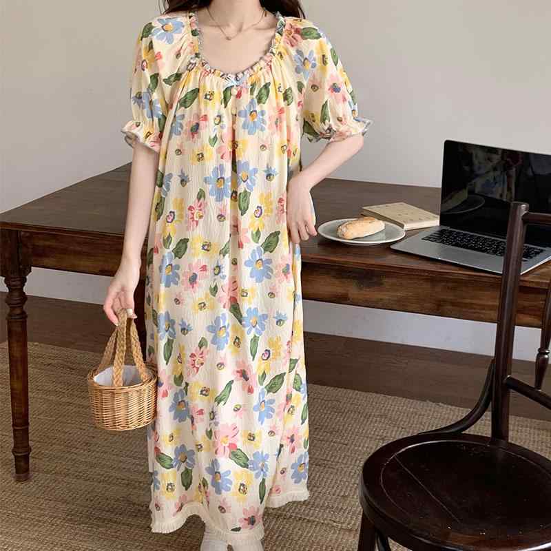 部屋着 サマードレス 胸パッド マタニティードレス ネグリジェ パジャマ 半袖 花柄 ワンピース 膝丈スカート コットン 軽い ゆったり 夏 妊婦 くつろぎ