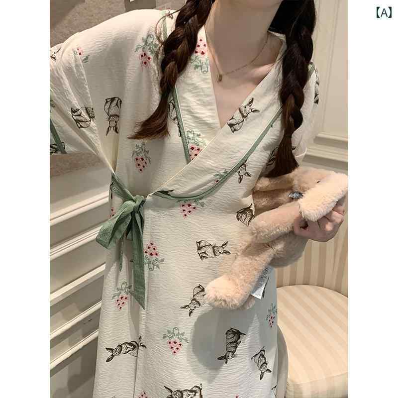 ガウン ローブ コットン 花柄 ピンク 柄物 軽い リボン 襟 襟なし 五分袖 半袖 膝下 Vネック 肌触り 軽い 夏 かわいい