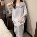 部屋着 サマードレス 胸パッド マタニティードレス ネグリジェ パジャマ 半袖 膝丈スカート フリル リボン コットン 大きいサイズ U字 ゆったり 夏 妊婦