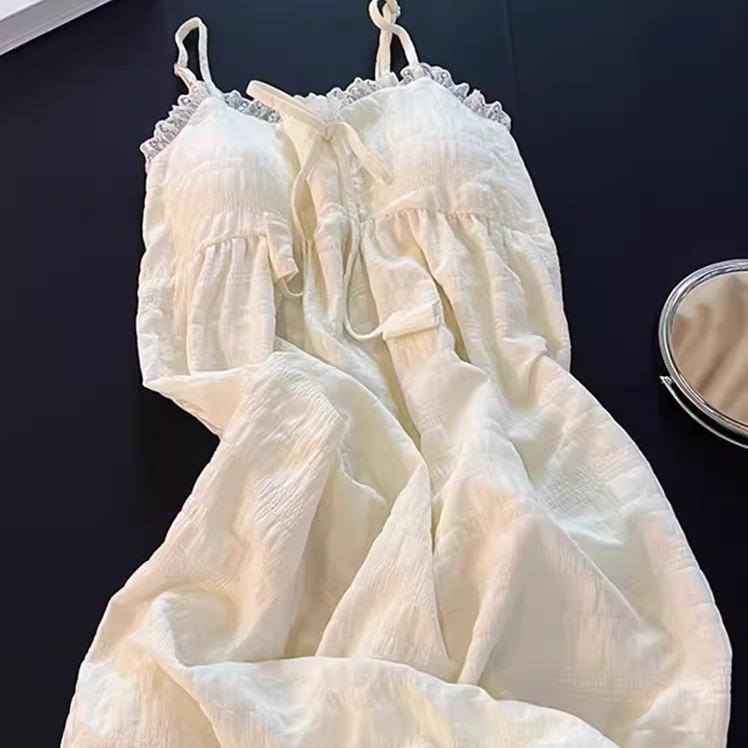 部屋着 サマードレス 胸パッド ネグリジェ パジャマ ノースリーブ ロングスカート ルームウェア レース..