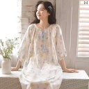 ネグリジェ 女性用 ルームウェア 花柄 ワンピース 七分袖 夏 レディース ラウンドネック フローラル パジャマ フェミニン カジュアル