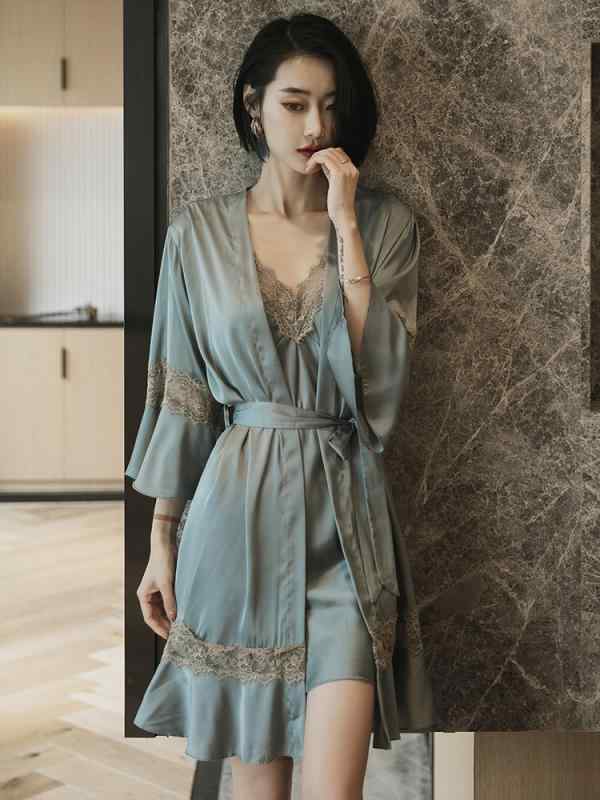 女性用 魅惑的 夏 ナイトウェア エレガント セクシー キャミソールワンピース 羽織り レディース レース フェミニン 大人っぽい サテン 上品