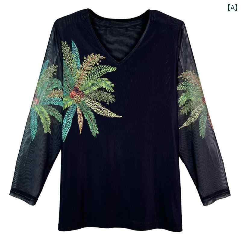 シャツ レディース 大きいサイズ 春夏 長袖 メッシュ トップス Vネック ストレッチ カジュアル 快適 万能 おしゃれ 婦人服