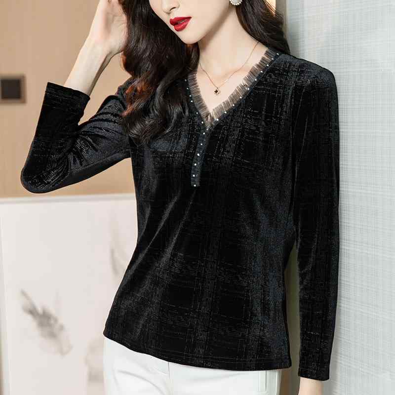 春秋 レディース 大きいサイズ レイヤリング シャツ お腹カバー Vネック ベロア キレイ目 カジュアル トップス