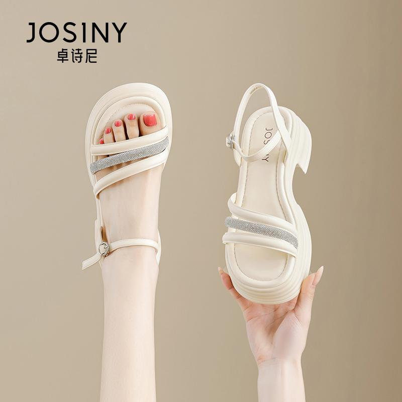 レディース 厚底 ヒール ストラップ ソフトレザー ラインストーン シンプル 上品 カジュアル おしゃれ ビーチ 夏 お出かけ