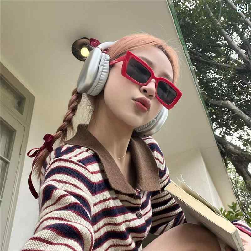 サングラス スクエア フレーム キャットアイ レッド 韓国 ファッション 男性 女性 個性 ユニーク 反射防止