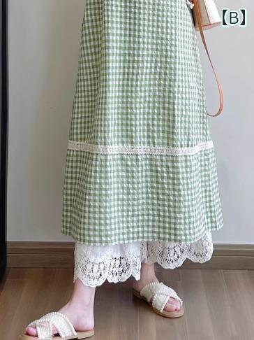 妊婦用 チェック柄 ワンピース 夏 ハイエンド ミディアム丈 重ね着 ベルボトム型 パンツ スーツ マタニティドレス おしゃれ ガーリー キュート かわいい