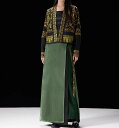 レディース セットアップ 2点セット チャイナ風 中華スタイル ジャケット アウター 長袖 黒 絹 シルク 刺繍 中華伝統柄 エスニック 黄緑 巻きスカート ロング 薄緑 緑 2色使い モダン 伝統衣装