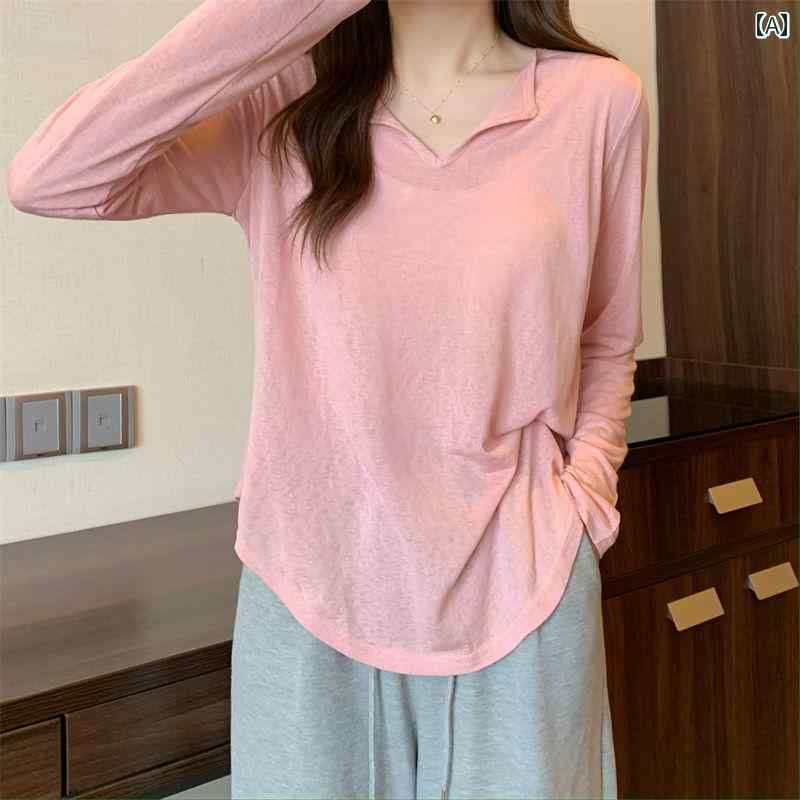 ジャズ トップス kpop ダンス ウェア Vネック 長袖 Tシャツ レディース 薄手 日焼け防止 シンプル 無地..