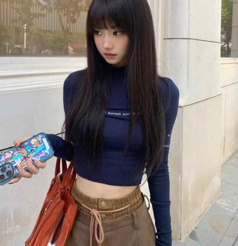 レディース トップス ジャズ ダンス 女性 ファッション スリム ショート丈 長袖 スタイリッシュ セクシー ネイビーブルー