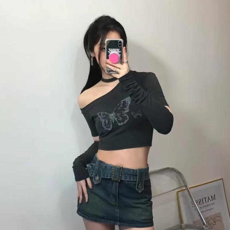 レディース トップス ジャズ ダンサー Kポップ ショート丈 ミニ丈 フィット感 ホルターネック ニット素..