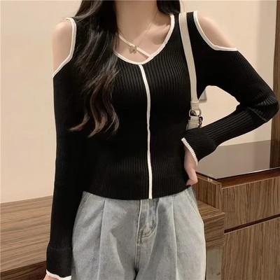 トップス レディース 韓国ファッション カジュアル 長袖 Tシャツ 穴開きデザイン ストリート クール オフショルダー かわいい おソロコーデ 色違い 友達 インスタ映え