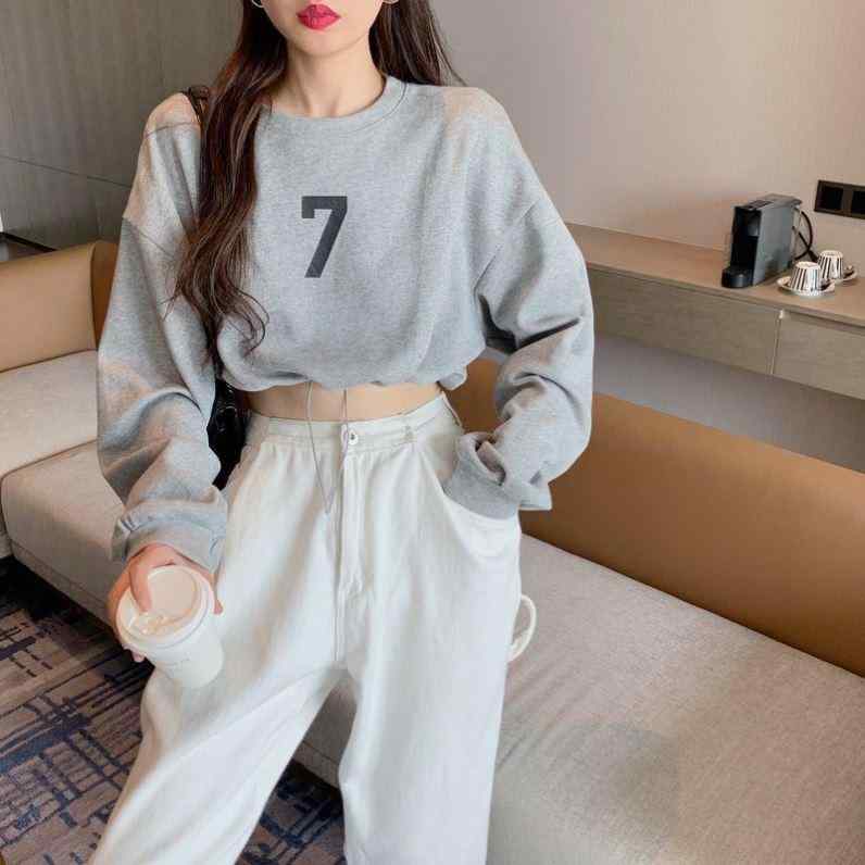 ダンス ジャズ トップス レディース ストリート セブン 7 女の子 トレーナー ショート丈 へそ出し 長袖 スウェット カジュアル 調節紐