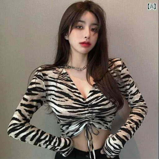 ゼブラ柄 ダンス トップス ショート丈 ミニ丈 セクシー フィット感 長袖 レディース 春秋 Vネック 動物モチーフ 薄手 ニット素材 リボン装飾 ゼブラ柄 ダンス トップス ショート丈 ミニ丈 セクシー フィット感 長袖 レディース 春秋 Vネック 動物モチーフ 薄手 ニット素材 リボン装飾
