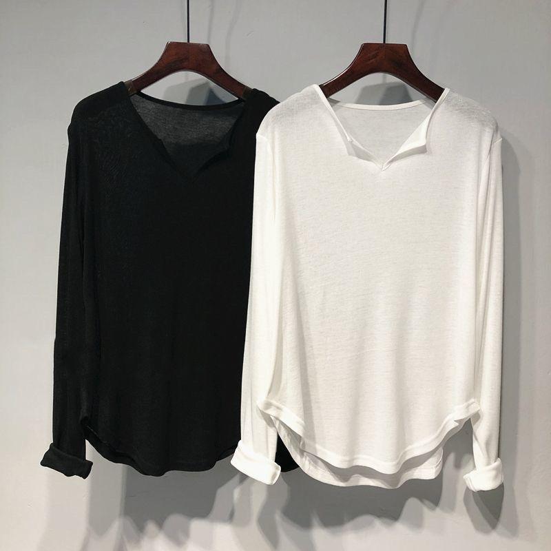 ジャズ ダンス トップス 無地 シンプル Vネック レディース 長袖 Tシャツ ドレープ ソリッドカラー 着..