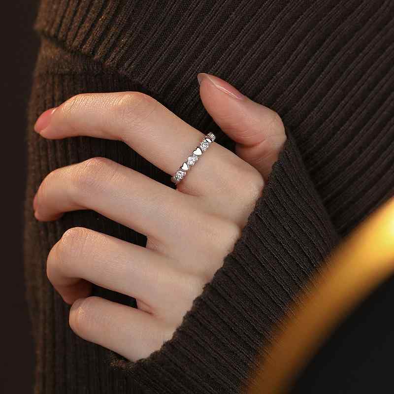 リング S999 シルバー アクセサリー ラブ ハート フル ラインストーン オープン 指輪 サイズ 調節可能 カジュアル 韓国 レディース 女性 軽量 日常使い ギフト プレゼント