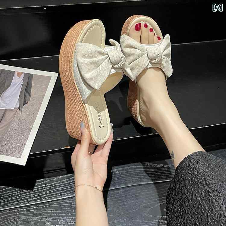 ミュール レディース サンダル 夏 ビーチ 厚底 リボン付き フェミニン キュート 大人かわいい エレガント サマー バカンス カジュアル デイリー