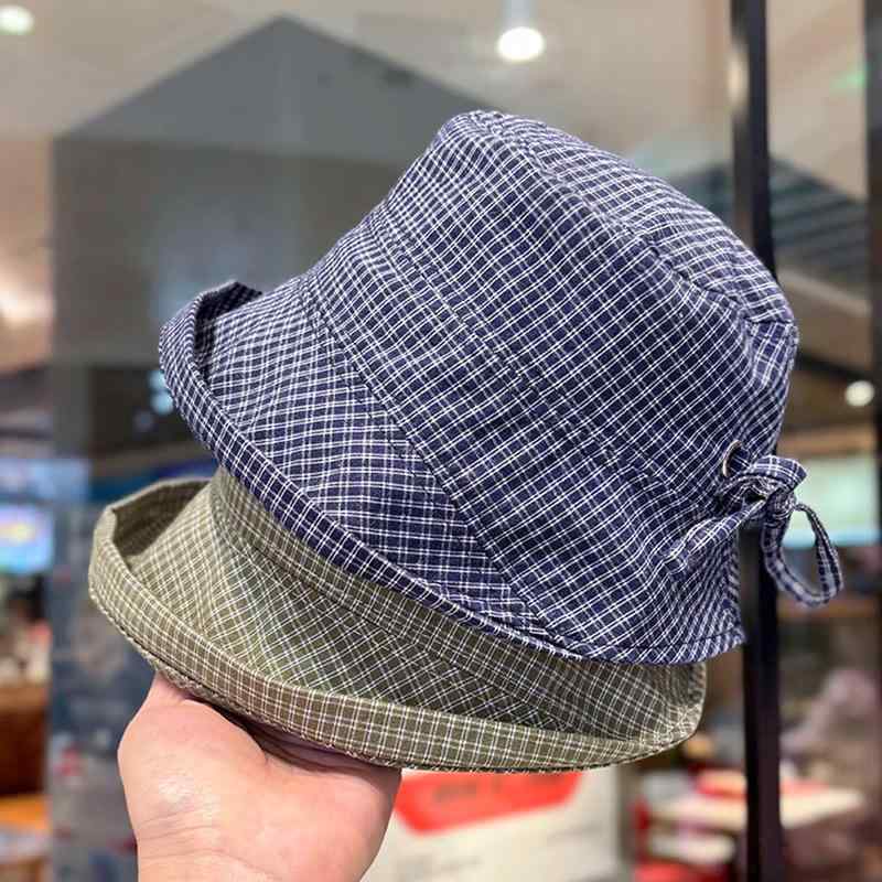 バケット ハット 帽子 日除け チェック柄 女性用 夏 アウトドア ファッション つば 広 付いた サンハット 蝶 結び サンハット