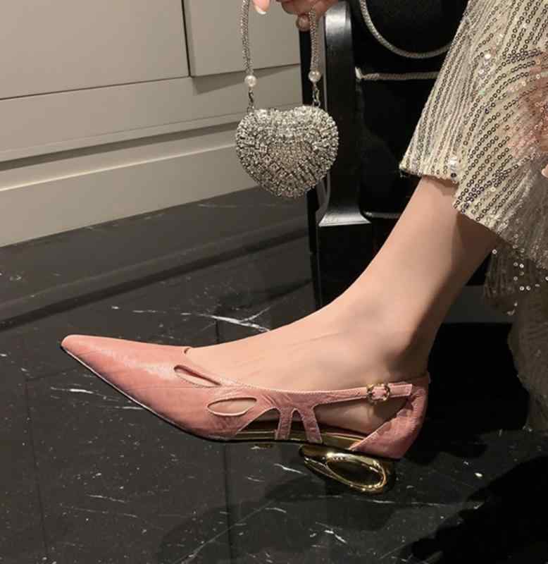 パンプス サンダル レディース シューズ 夏 厚手 3.5cm ヒール クローズドトゥ レザー シンプル おしゃれ 個性的