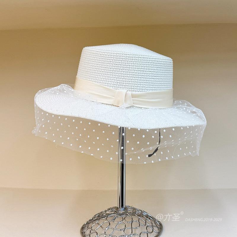 帽子 野外 日除け サンハット 夏用 紫外線 カット メッシュ サンハット ベール リボン フラット トップ..