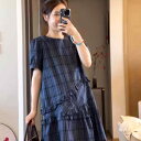 ワンピース マタニティドレス 夏 スタイル スプライシング フリル ラウンドネック チェック柄 ミニスカート 女性用 マタニティウェア ガーリー キュート かわ...