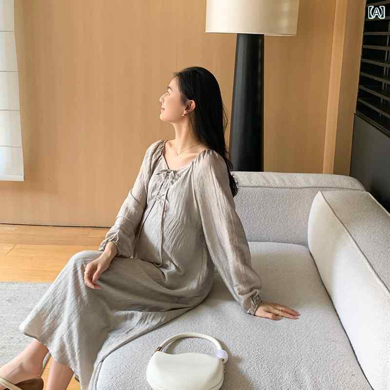 ワンピース 妊婦 女性 春夏 高級感 サテン Aラインスカート ファッション 大きいサイズ 妊婦 ロングドレス マタニティドレス ガーリー キュート かわいい おしゃれ デイリー