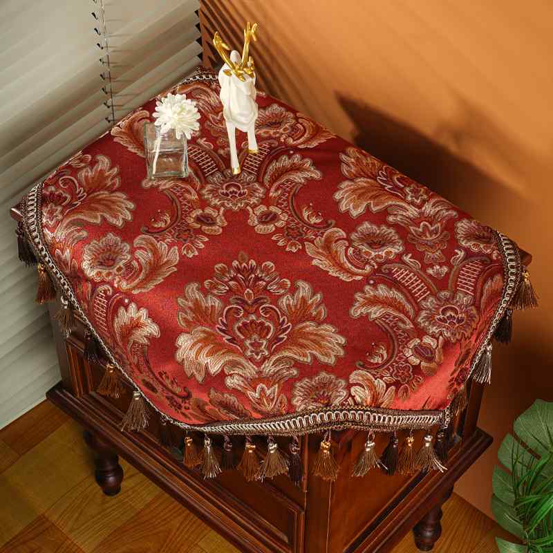 インテリア カバー 家具 掛け布 レトロ ヨーロピアン風 ベッド サイド 正方形 テーブルクロス タッセル 防塵 刺繡入り 高級感 中華 チャイナ