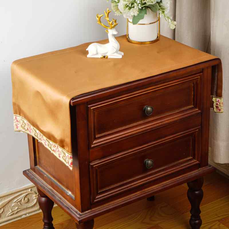 中国 無垢材 長方形 ベッド サイド テーブル 引き出し 家具 掛け布 カバー ダストカバー レトロ サテン風生地 寝室 テーブルクロス 高級 エレガント