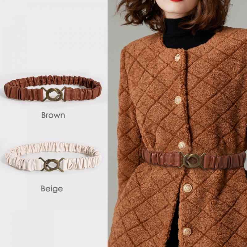 ベルト レディース カジュアル おしゃれ 女性用 ワイド スカート 付き フリル 伸縮性 バックル シンプル コート ドレス ガードル