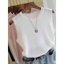 ノースリーブ レディース 無地 ベスト ラウンドネック カジュアル おしゃれ サマーウェア 夏 シンプル ストリート ファッション 大人っぽい ママコーデ エレガント スタイリッシュ