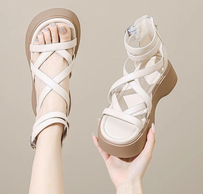 レディース 靴 シューズ サンダル ヒール おしゃれ 夏 カジュアル 旅行 ハイカット ストラップ 厚底 スタイリッシュ