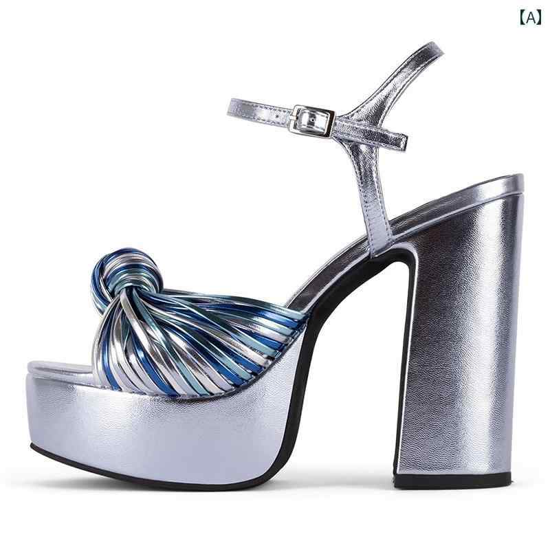 夏 欧米風 カラフル エレガント シープスキン オープントゥ 細ストラップ カラーブロック サンダル 厚底 スタイリッシュ ハイヒール レディース