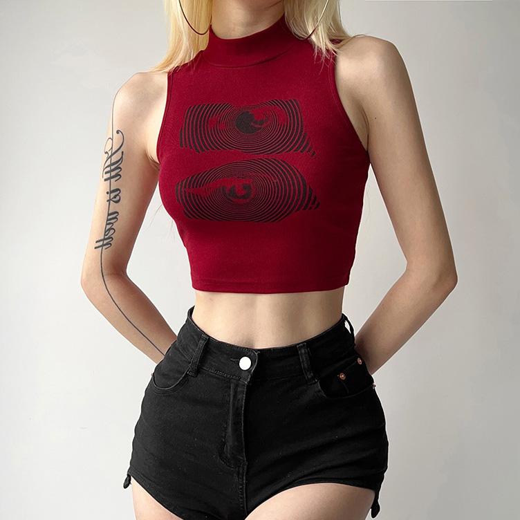 タンクトップ レディース レッド フィット感 セクシー クラブ ギャル ダンサー トップス 女性 Kポップ パフォーマンス 伸縮性 ダンスウェア 動きやすい 軽量 ハーフタートルネック