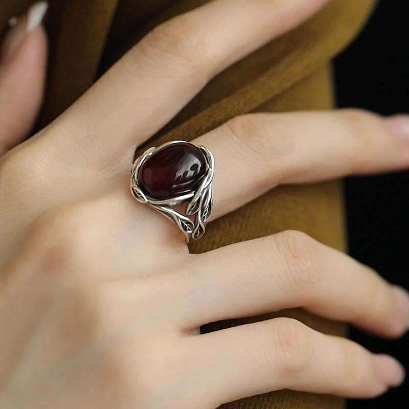 リング 925 シルバー アクセサリー 卵形 巻枝 和田玉 琥珀 オープン 指輪 サイズ 調整可能 カジュアル ..